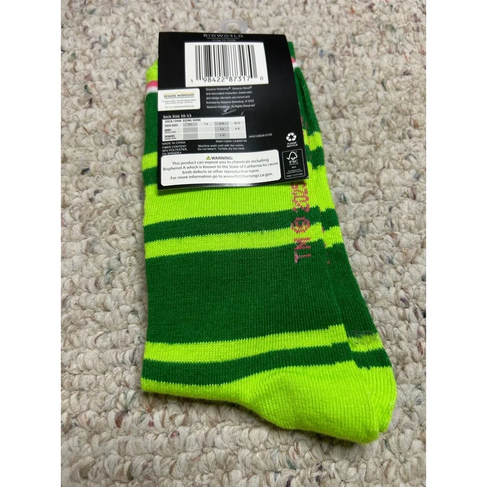 Sesame Street Oscar the Grouch Socks Green Striped Mens 8-12 Womens 9-12 NEW